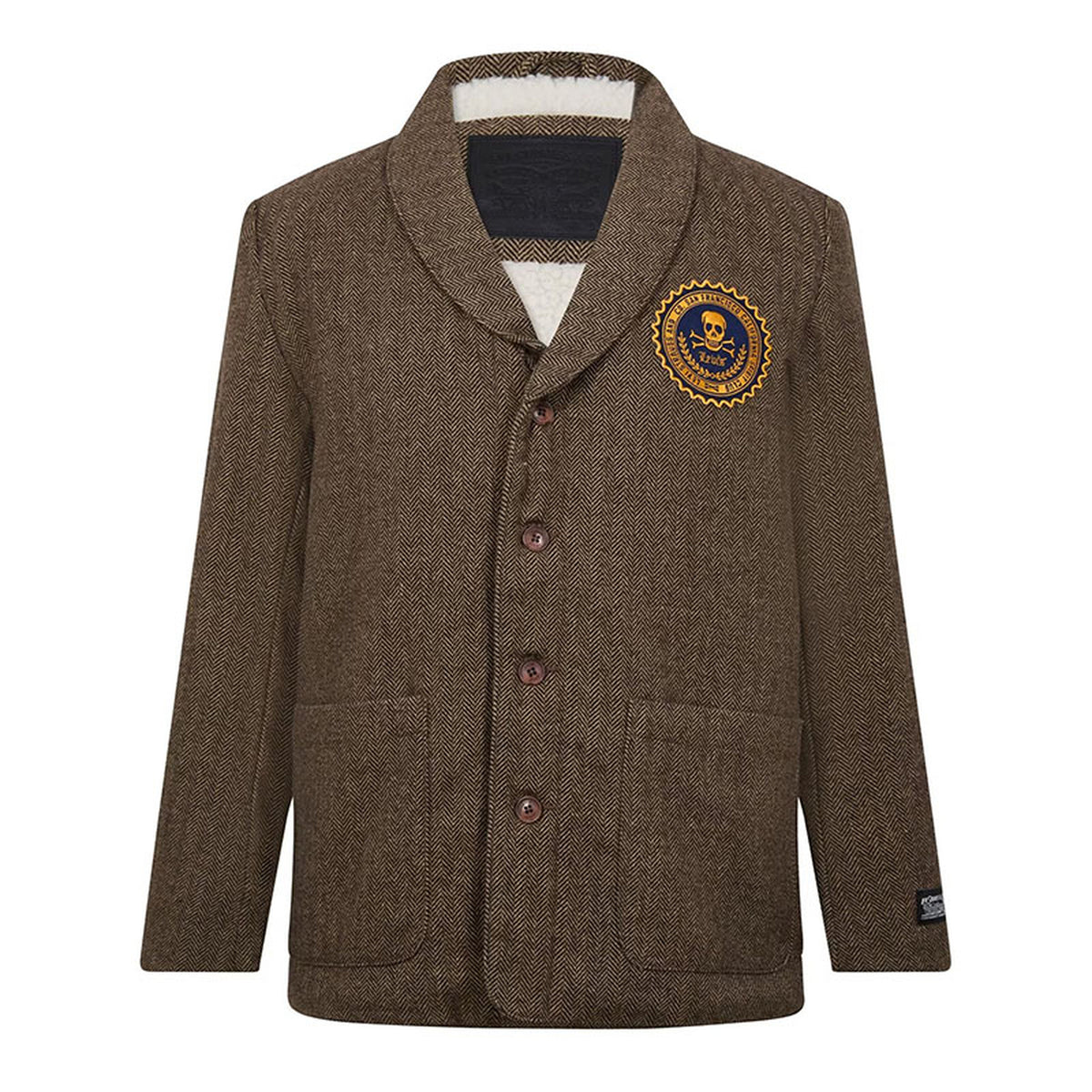 Levi's Blazer Jacket Men Sherpa Lined Herringbone Skull Patch Size M, front view, image 1 of 8