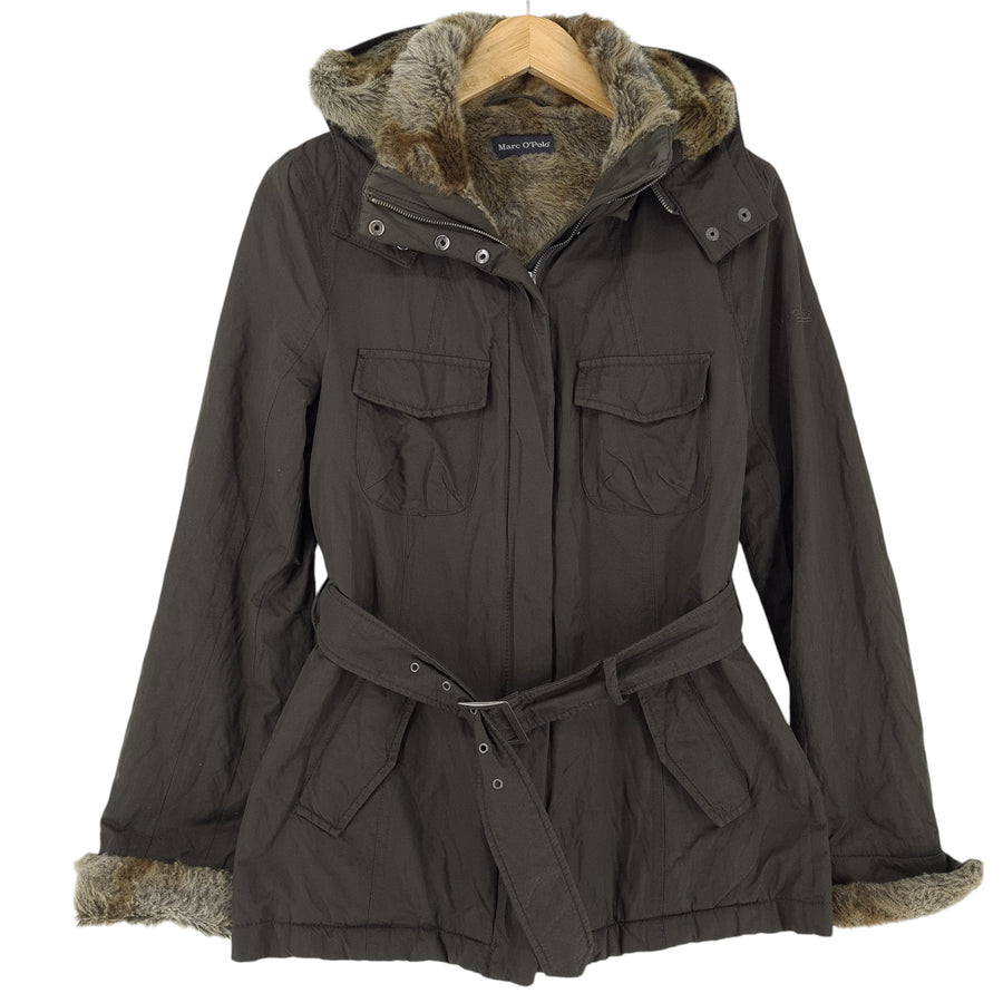 Marc O'Polo Freizeit Jacke Damen Faux Fur Belted Baumwolle braun Größe 36