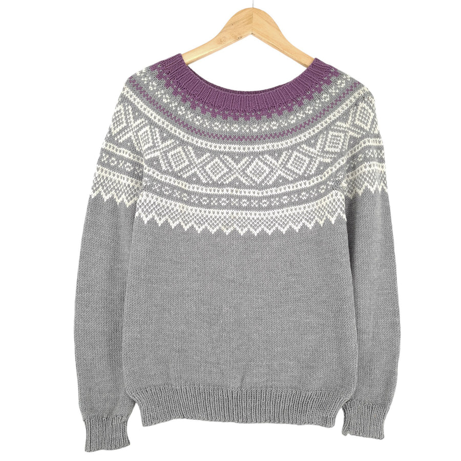 Vintage Nordic pull Norway gris motif Fair Isle laine Femme taille XS