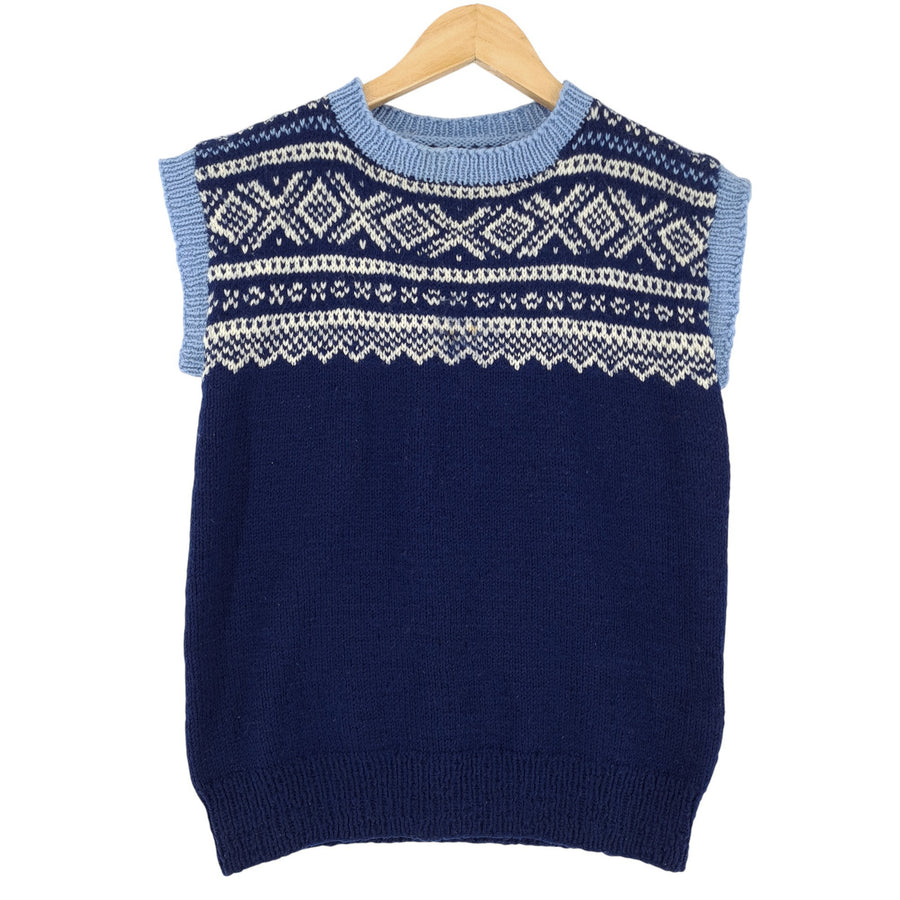 Vintage Nordic pull Norway bleu motif Fair Isle laine Femme taille S