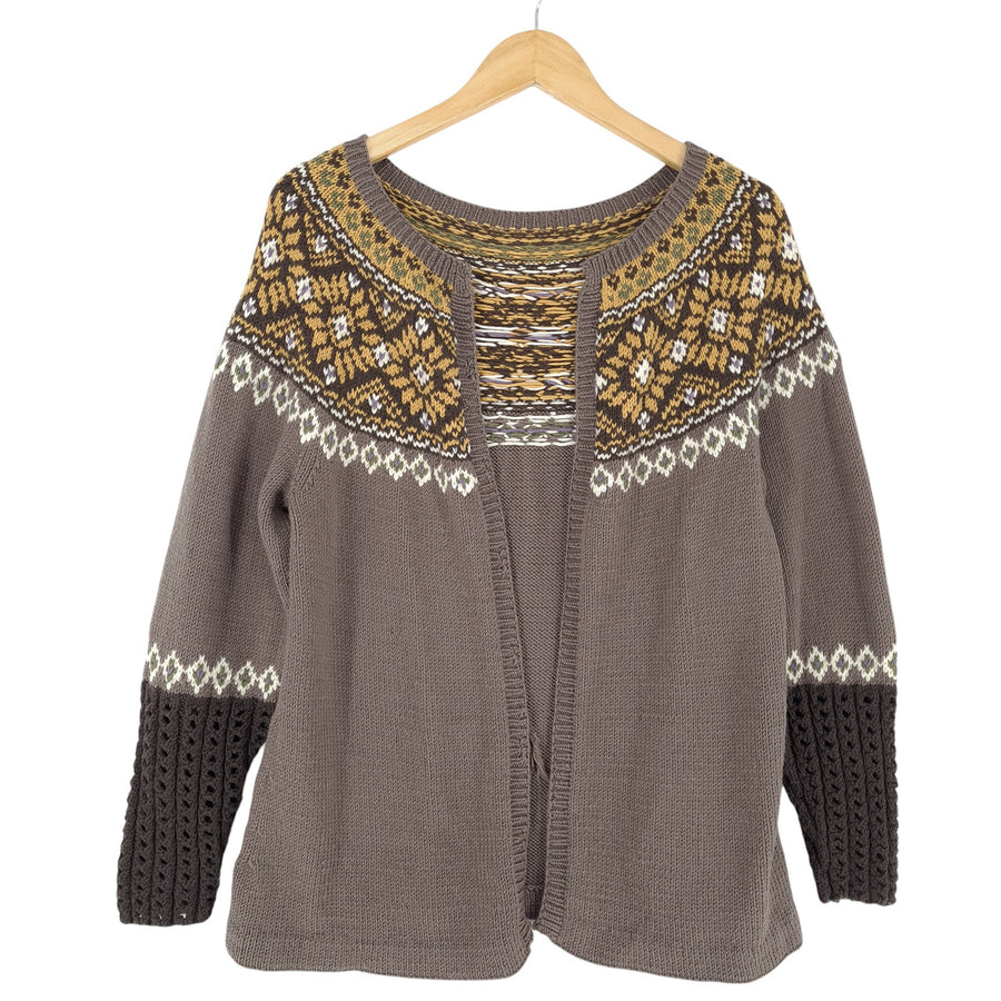 Vintage Nordic pull Norway marron motif Fair Isle laine Femme taille S