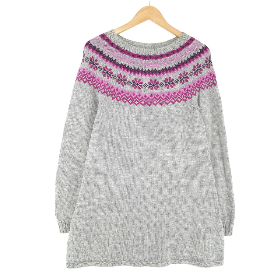 Vintage Nordic Jumper Sweater Norway Grey Fair Isle Wool Size S