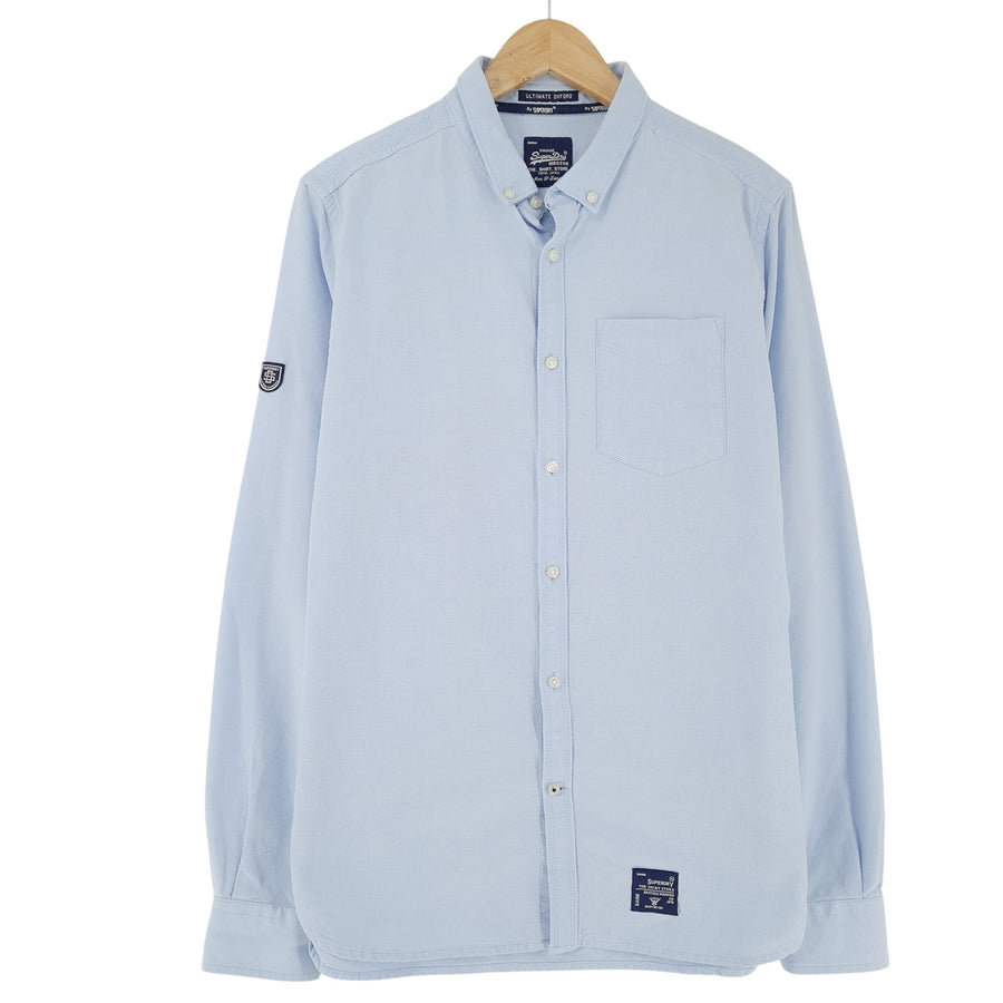 Superdry Men Shirt Blue Slim Fit Cotton Ultimate Oxford Size XL