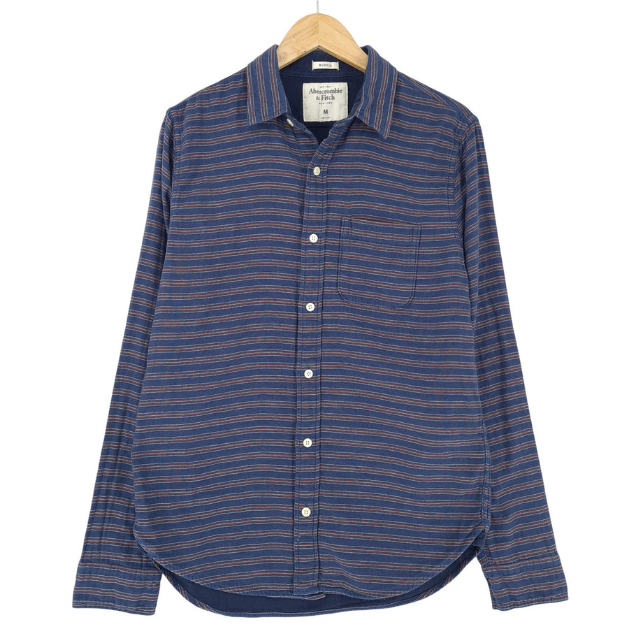 Vintage Abercrombie & Fitch Men Shirt Blue Slim Fit Striped Size M