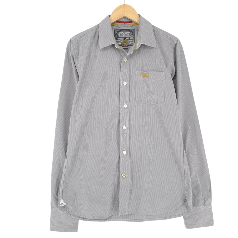 Vintage Superdry Herrenhemd grau Slim Fit karierte Baumwolle Größe L