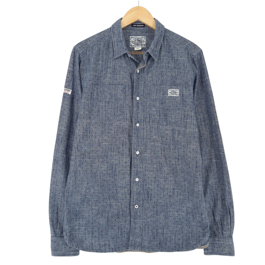 Superdry Herrenhemd blau Polka Dot Baumwolle Größe L