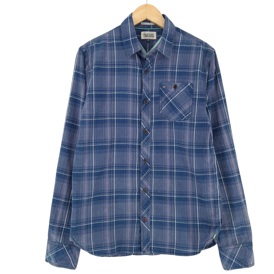 Vintage Tommy Hilfiger Herrenhemd blau kariert Flanell Baumwolle Größe S