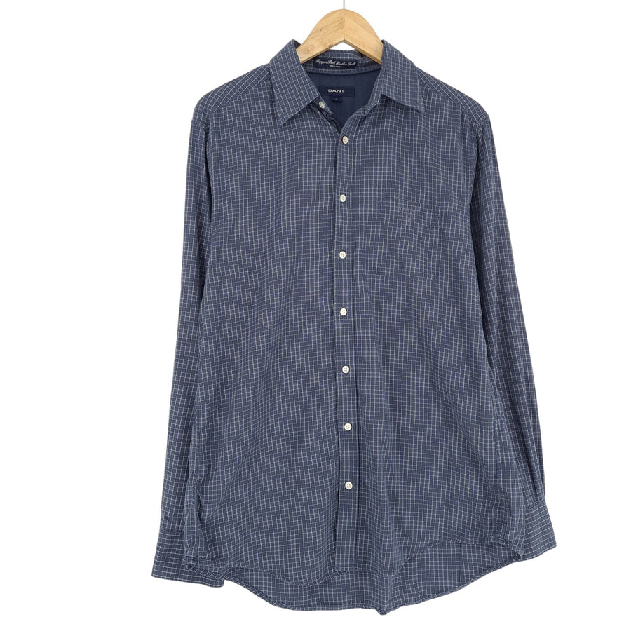 Vintage GANT męska koszula niebieski Ruppert Park Heather Twill w kratę rozmiar L