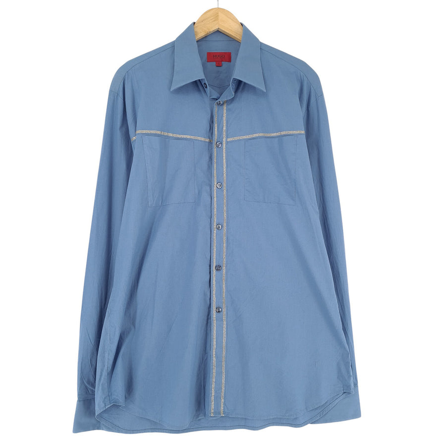 Vintage HUGO BOSS męska koszula niebieski elastyczne bawełna rozmiar XL
