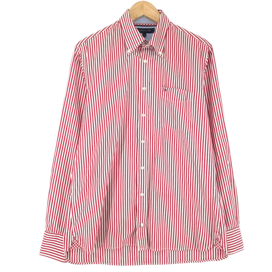 Vintage Tommy Hilfiger Herrenhemd rot gestreift Baumwolle Größe M
