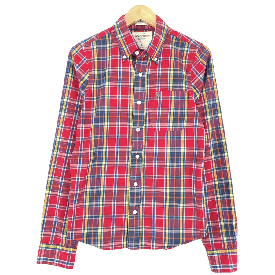 Vintage Abercrombie & Fitch męska koszula czerwony w kratę flanela bawełna rozmiar S