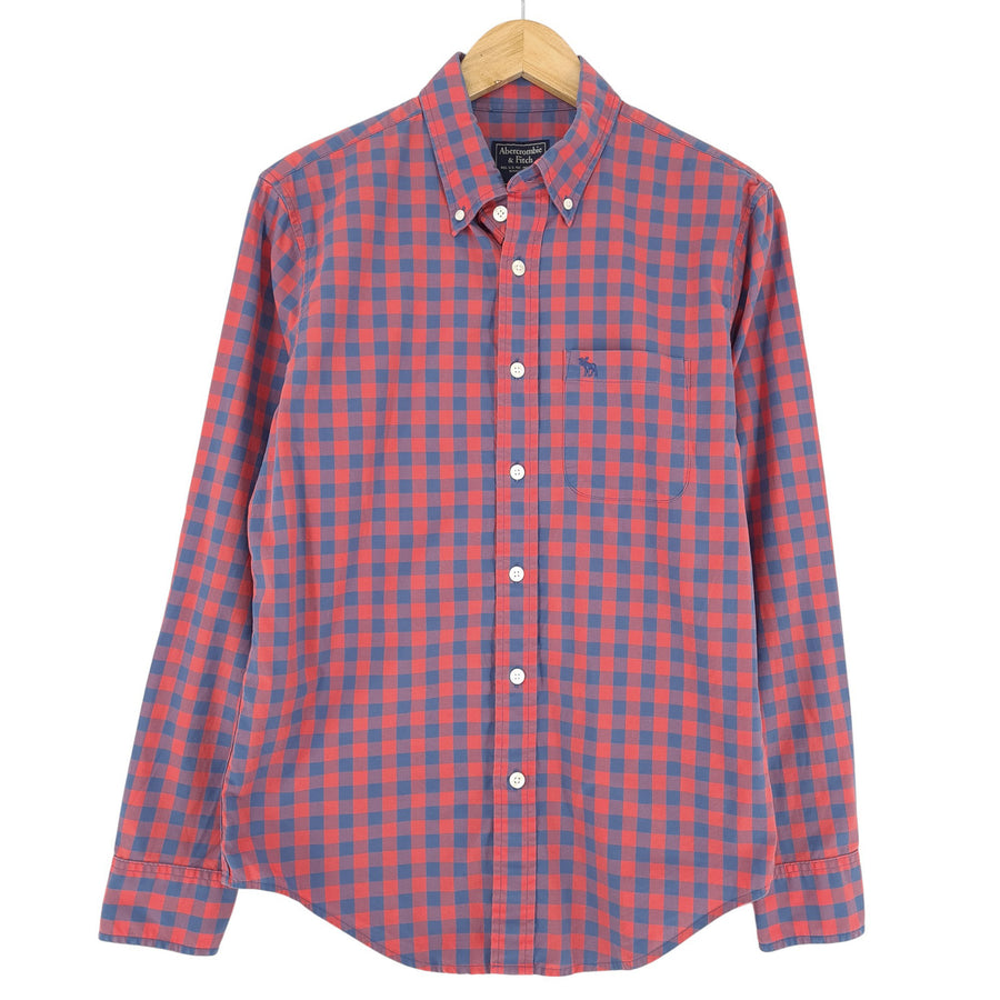 Vintage Abercrombie & Fitch Men Shirt Red Stretch Check Cotton Size S