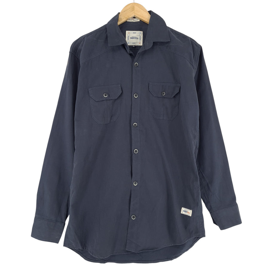 Vintage Superdry Herrenhemd blau Slim Fit Baumwolle Größe XL