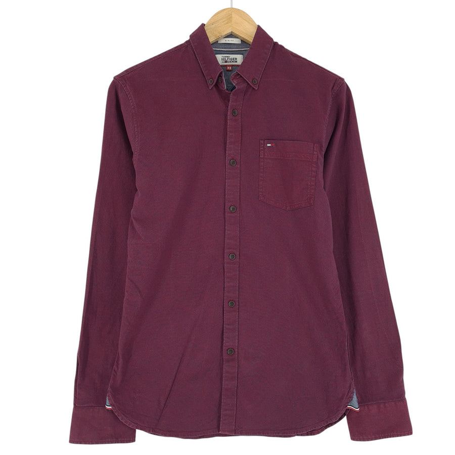 Tommy Hilfiger Herrenhemd Bordeauxrot Baumwolle Größe XS