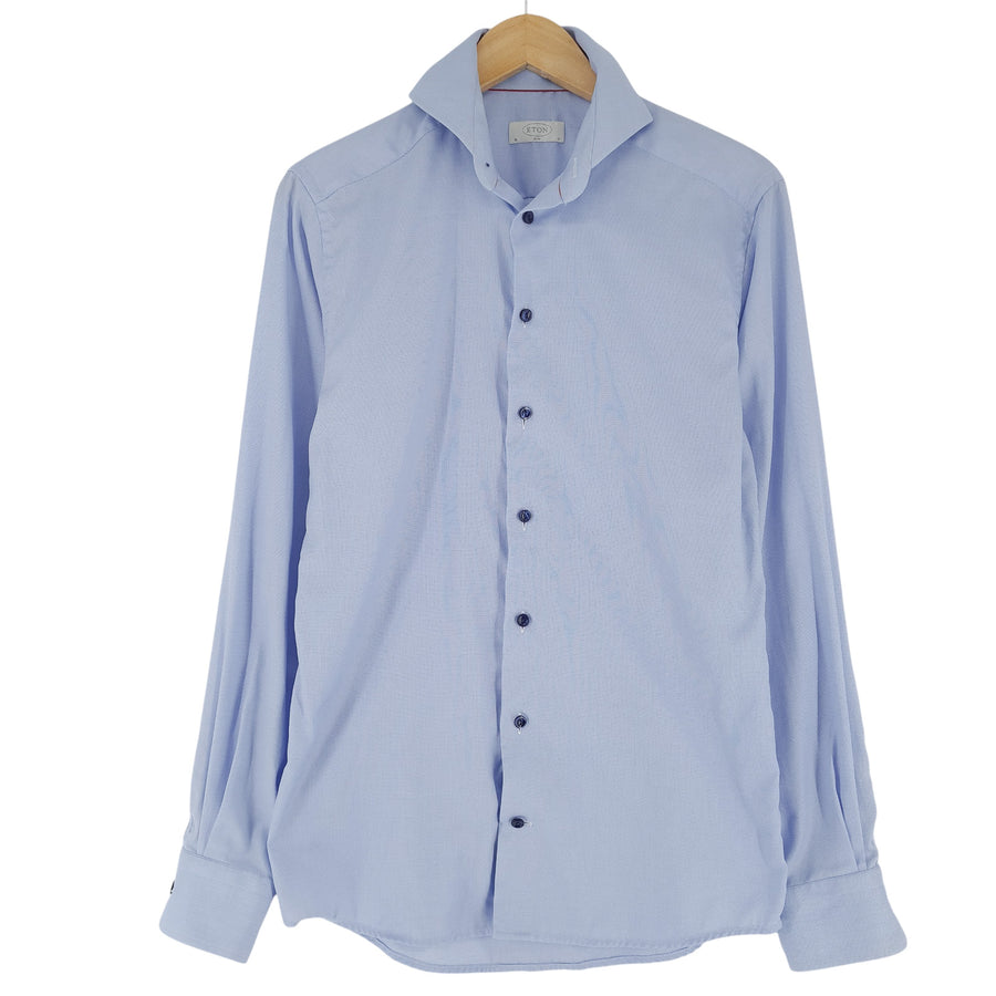Eton Men Dress Shirt Classic Formal Blue Slim Fit Cotton Size 15 38