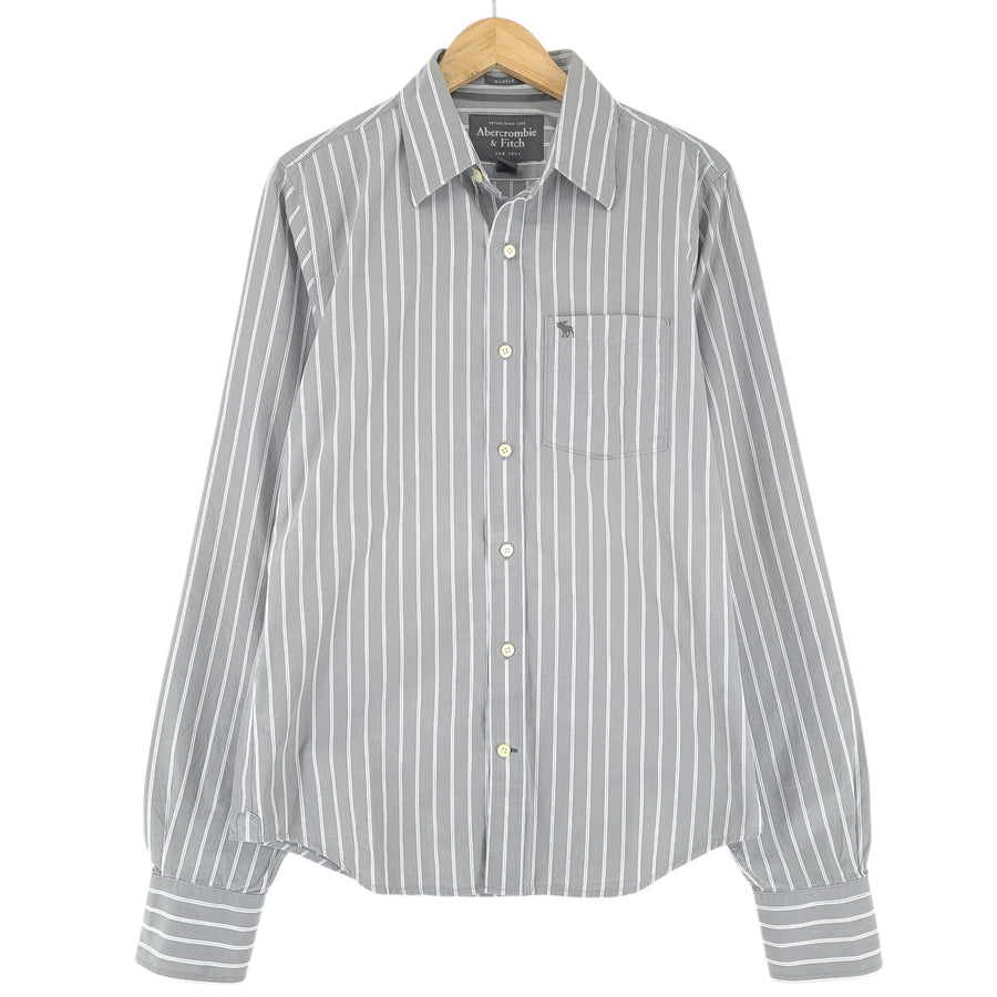 Vintage Abercrombie & Fitch męska koszula szary w paski bawełna rozmiar M
