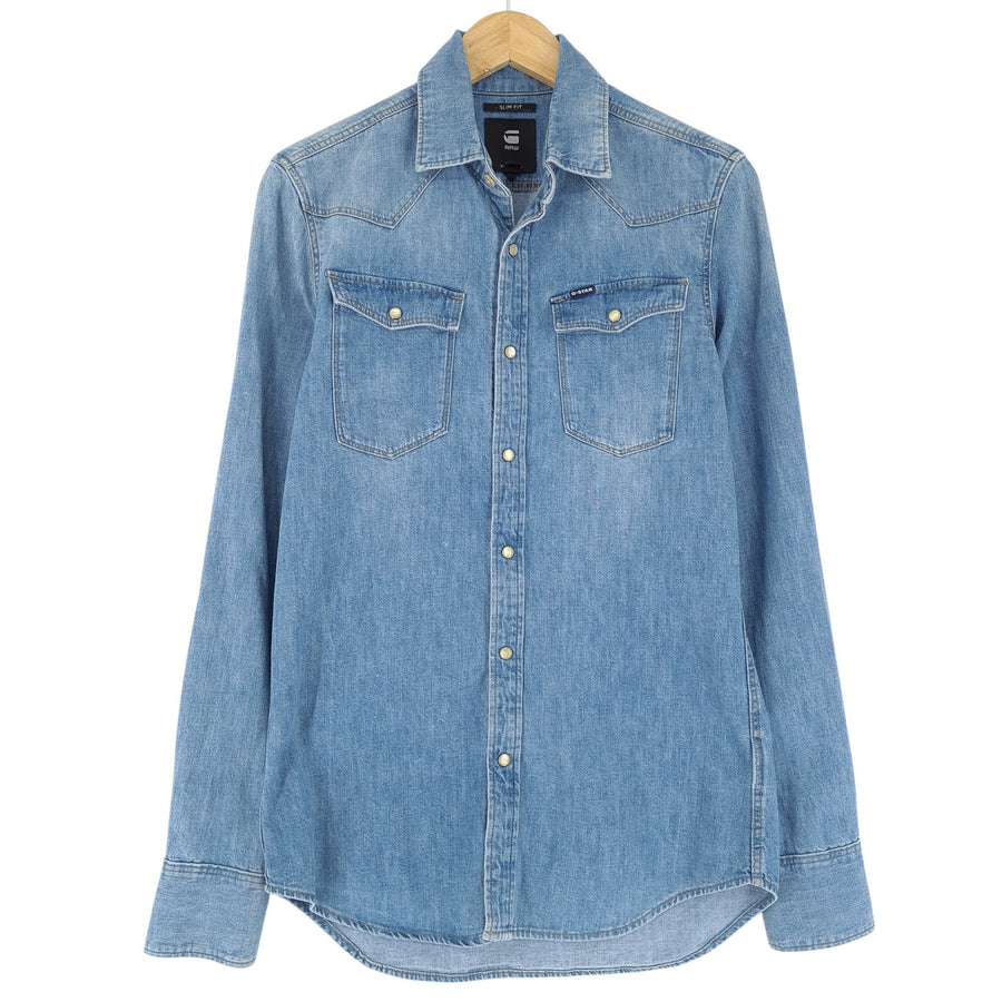 G-Star camicia da uomo blu vestibilità slim cotone denim taglia XS
