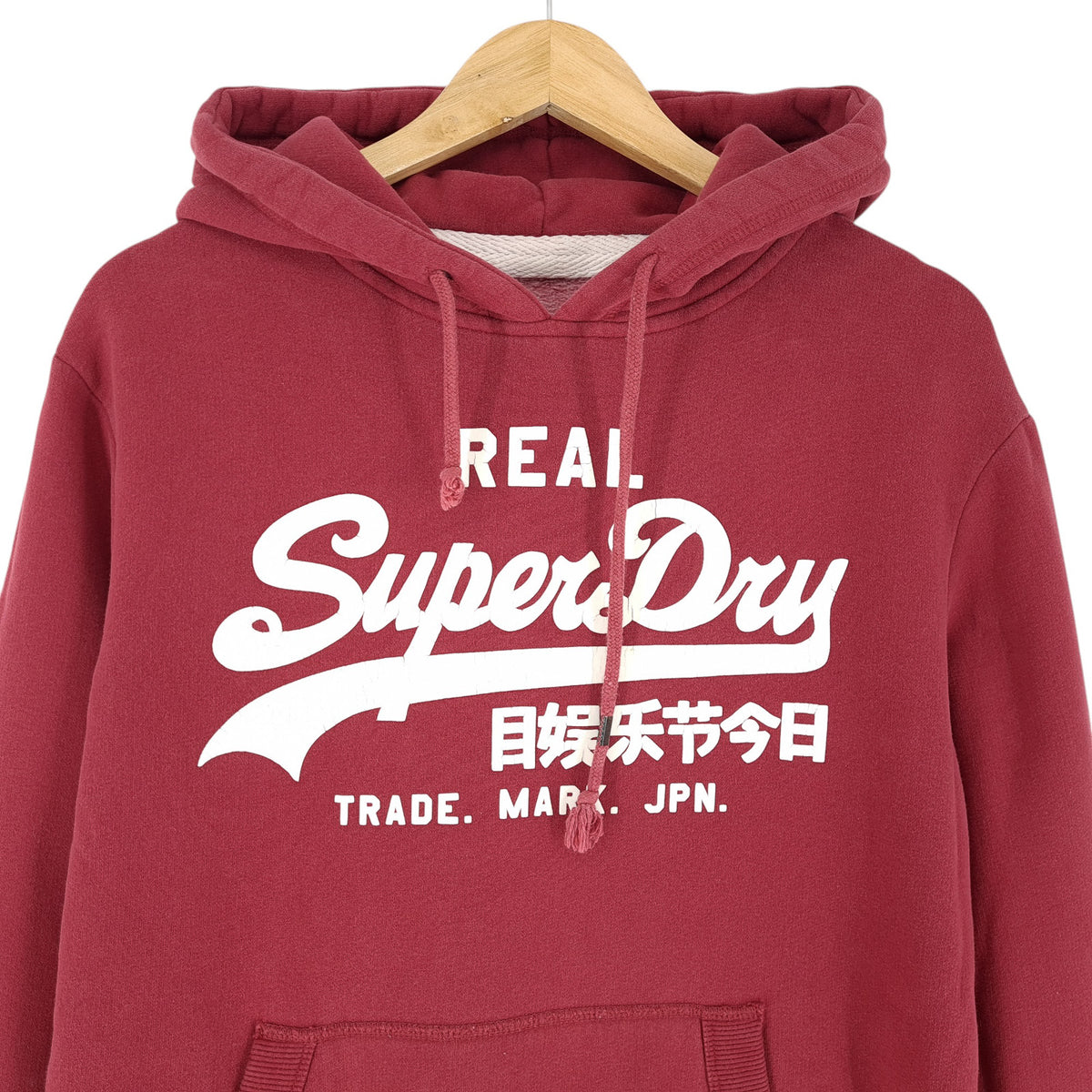 Vintage Superdry Hoodie Hooded Jumper Men Red Cotton Size S, back view, image 2 of 7