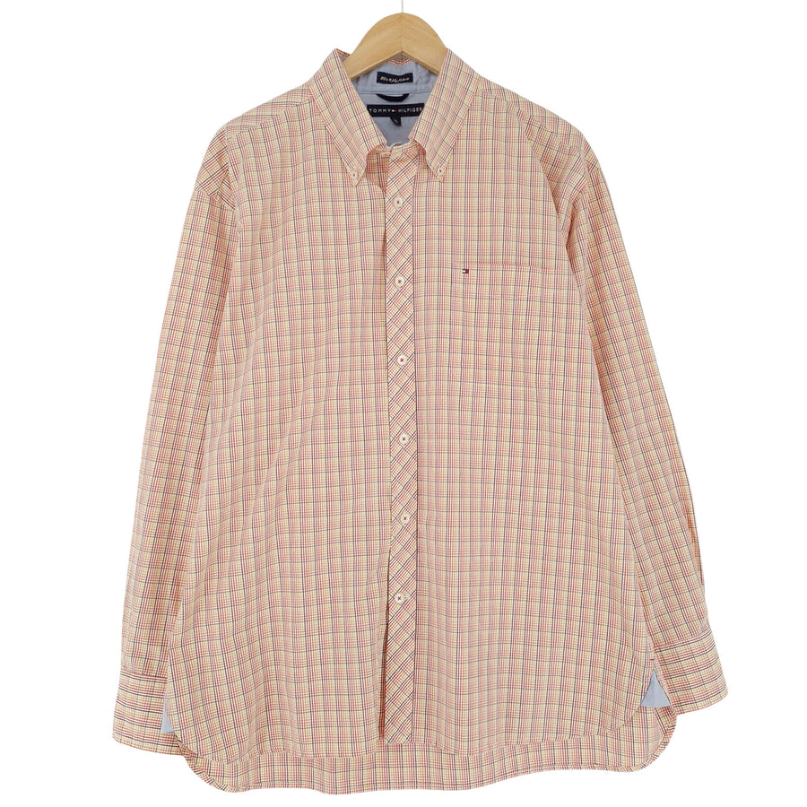Vintage Tommy Hilfiger Herrenhemd Orange karierte Baumwolle Größe XL