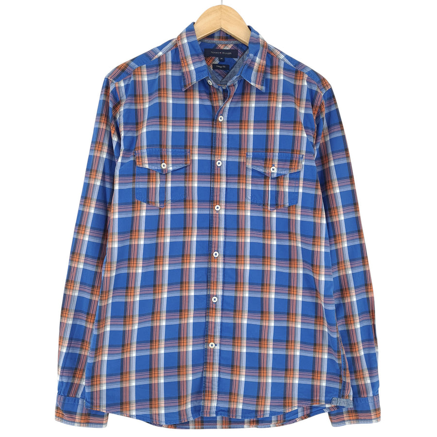 Tommy Hilfiger Herrenhemd blau Vintage Fit kariert Flanell Baumwolle Größe M