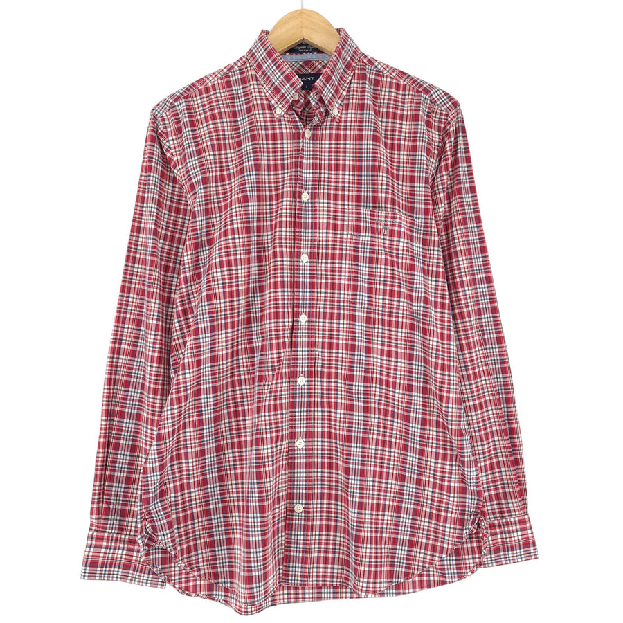 GANT Herrenhemd rot Chequers Poplin karierte Baumwolle Größe S