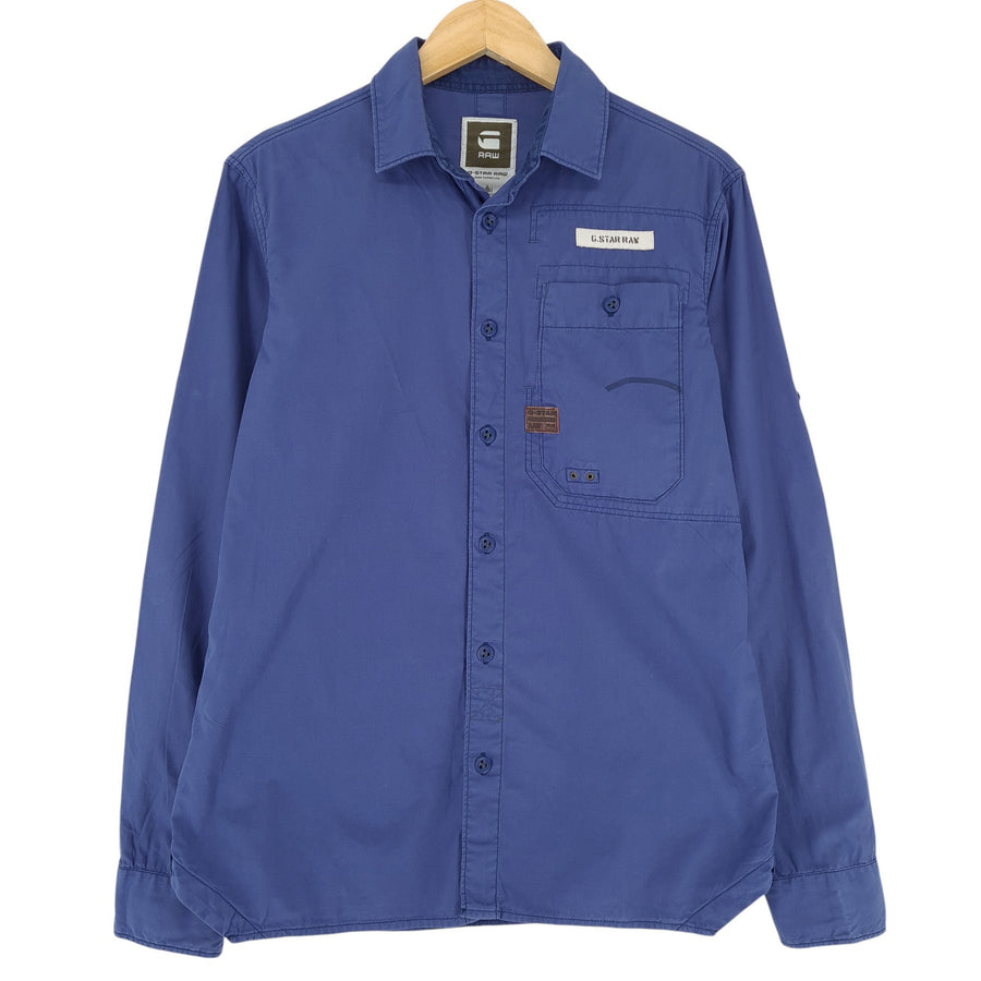 G-Star camicia da uomo blu Field Poplin Roll-Up cotone taglia M