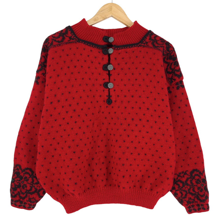Vintage Nordic maglione Norway rosso motivo Fair Isle lana Donna taglia XL