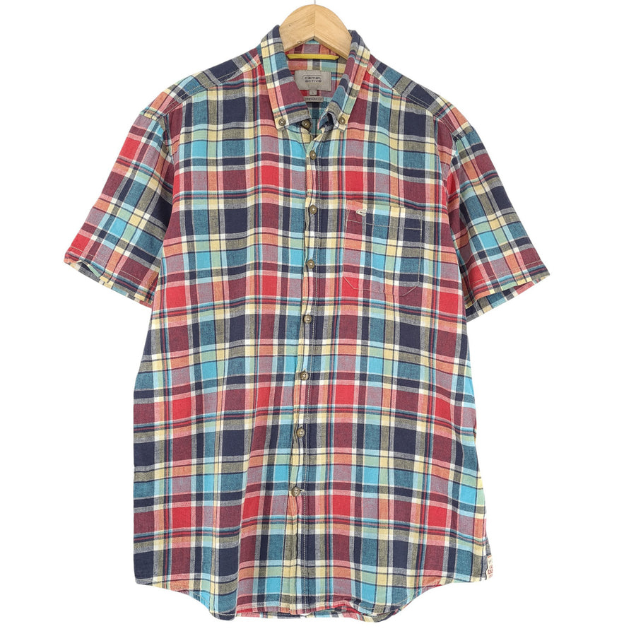 Camp David Men Shirt Plaid Flannel Cotton Linen Size L