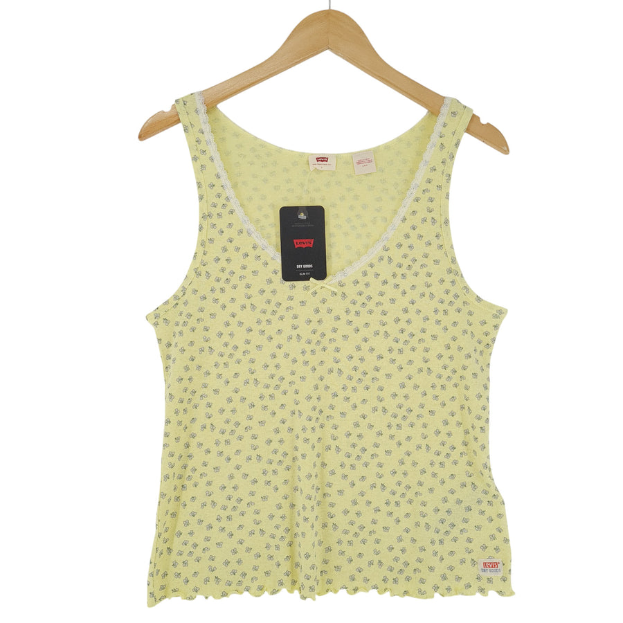 Levi's Femme Blouse haut Yellow Floral coton lin Tank haut taille L
