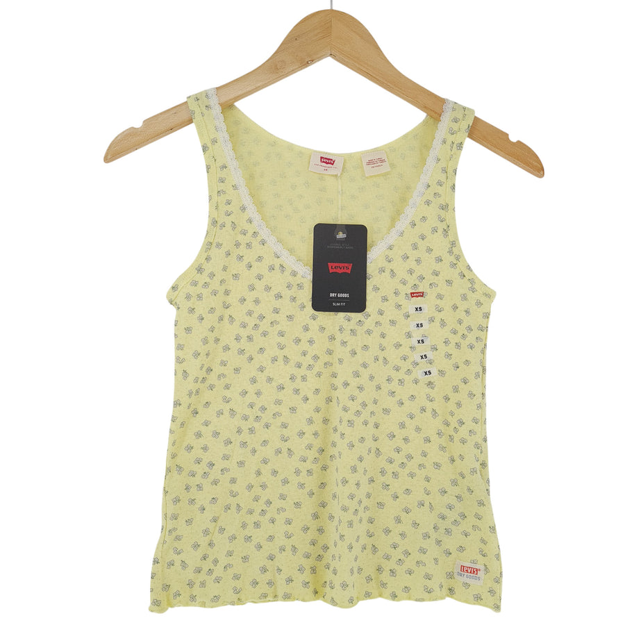 Levi's Femme Blouse haut Yellow Floral coton lin Tank haut taille XS