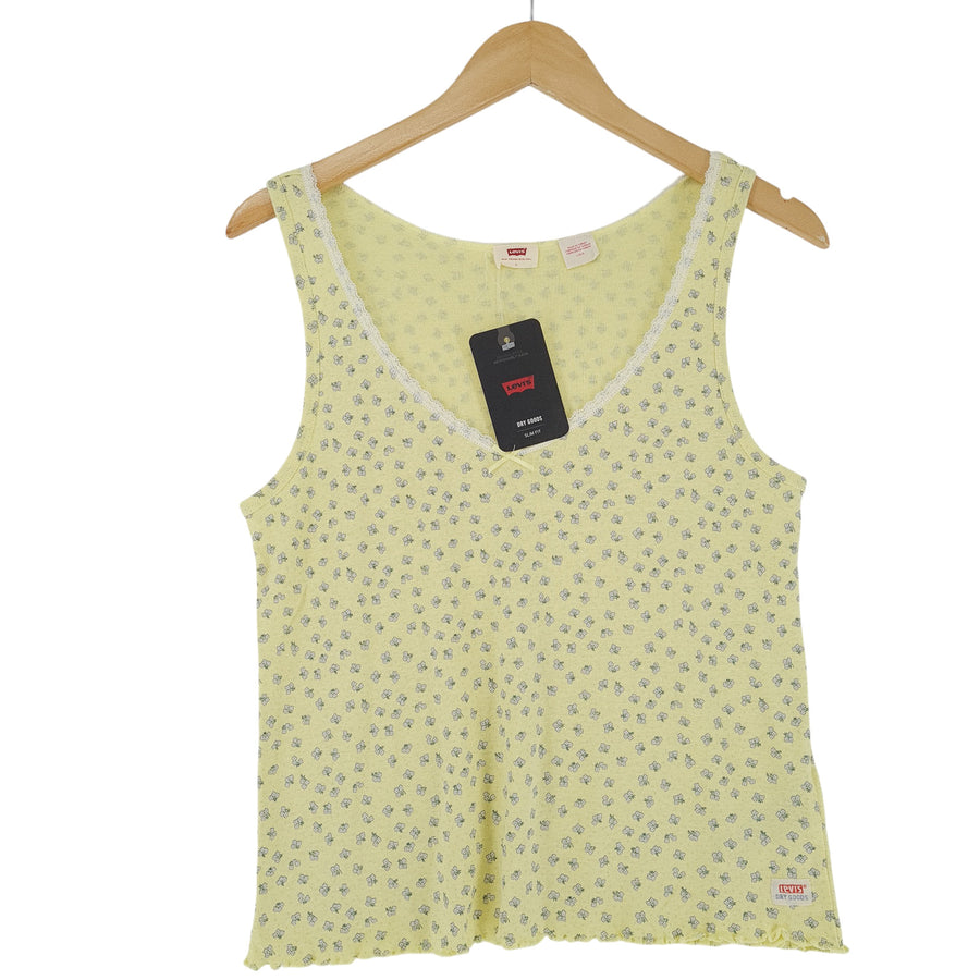 Levi's Femme Blouse haut Yellow Floral coton lin Tank haut taille L