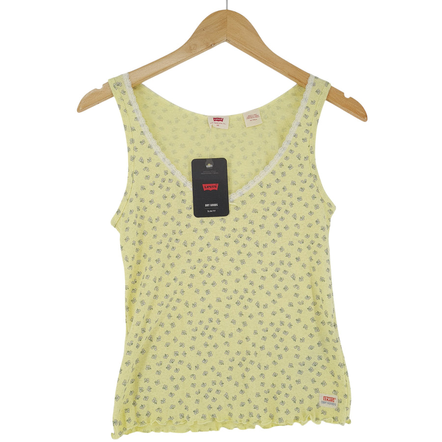 Levi's Femme Blouse haut Yellow Floral coton lin Tank haut taille XS