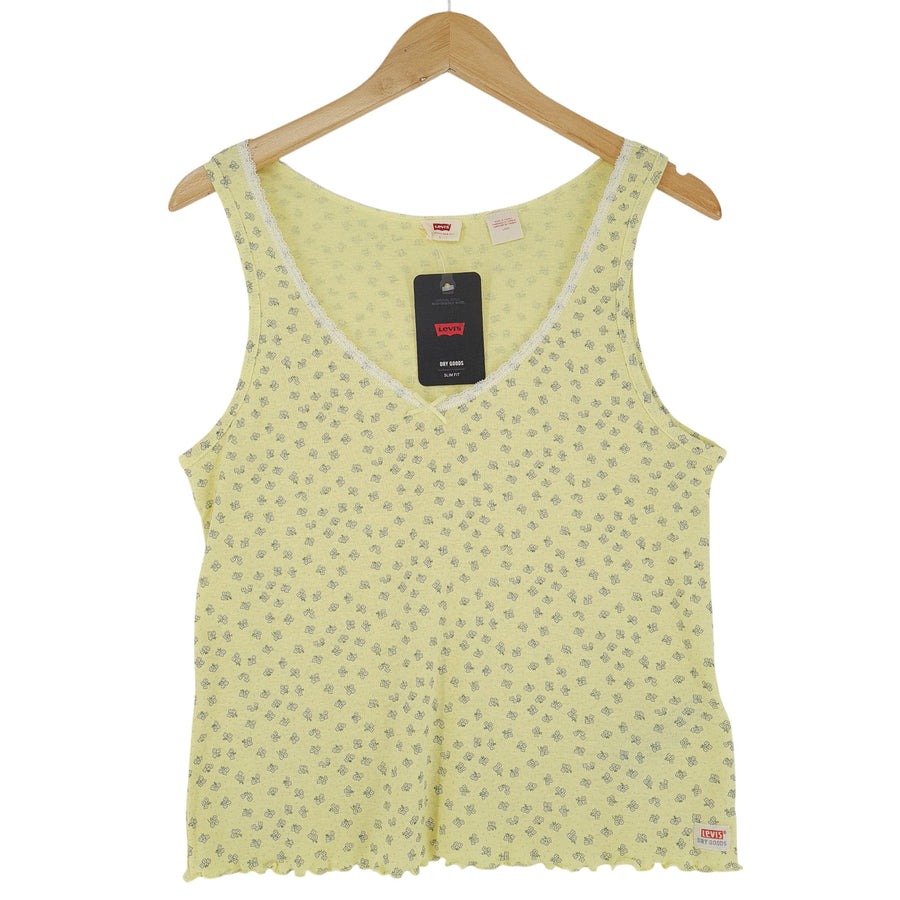 Levi's Femme Blouse haut Yellow Floral coton lin Tank haut taille L