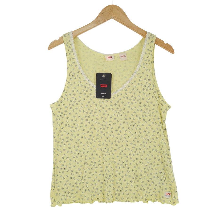 Levi's Femme Blouse haut Yellow Floral coton lin Tank haut taille L