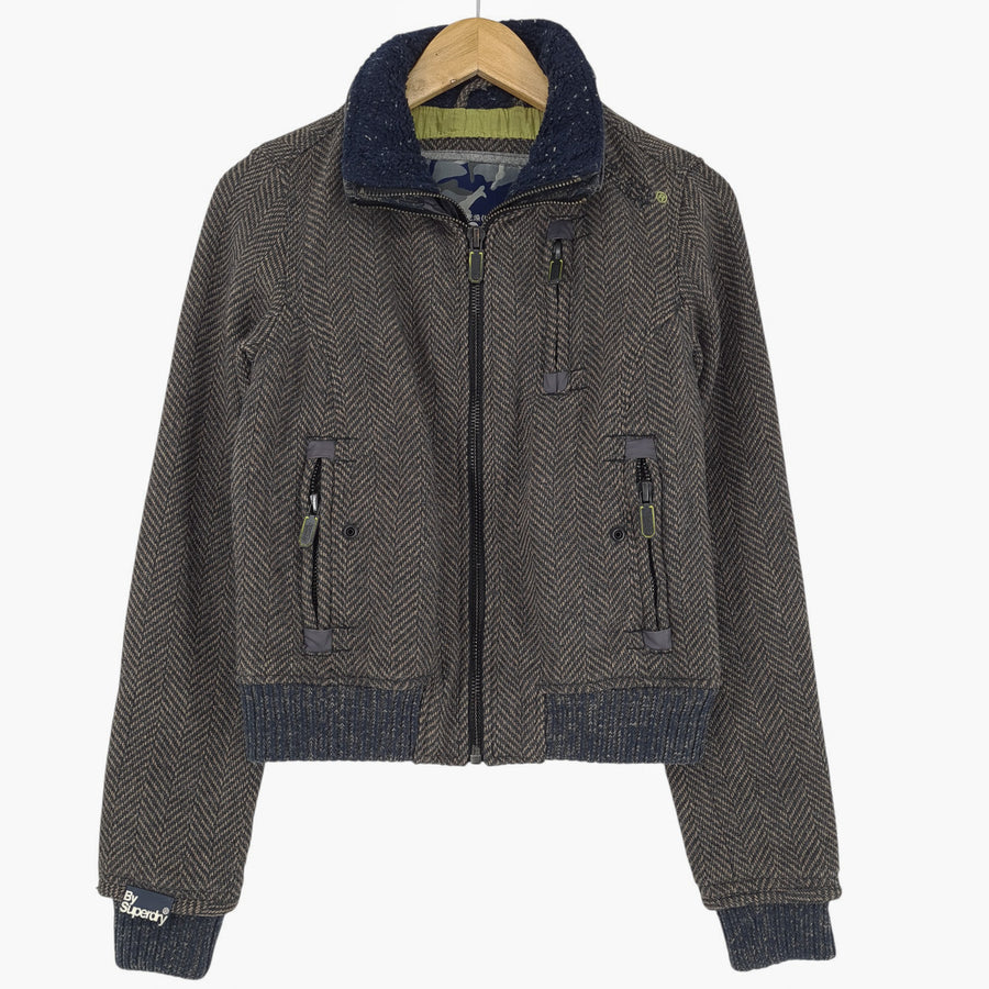 Vintage Superdry Bomberjacke Damen Wolle Blend braun Moody Größe S