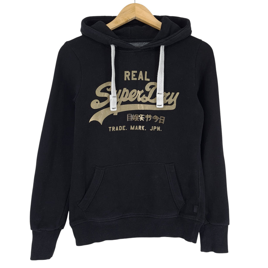 Vintage Superdry Hoodie Pullover Sweatshirt Women Black Size XS 36
