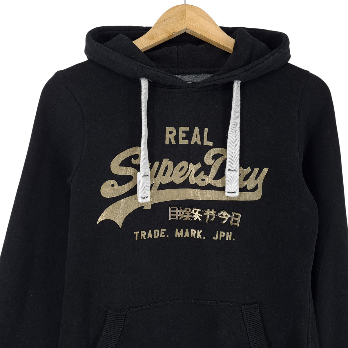 Vintage Superdry Hoodie Pullover Sweatshirt Women Black Size XS 36, back view, image 2 of 8