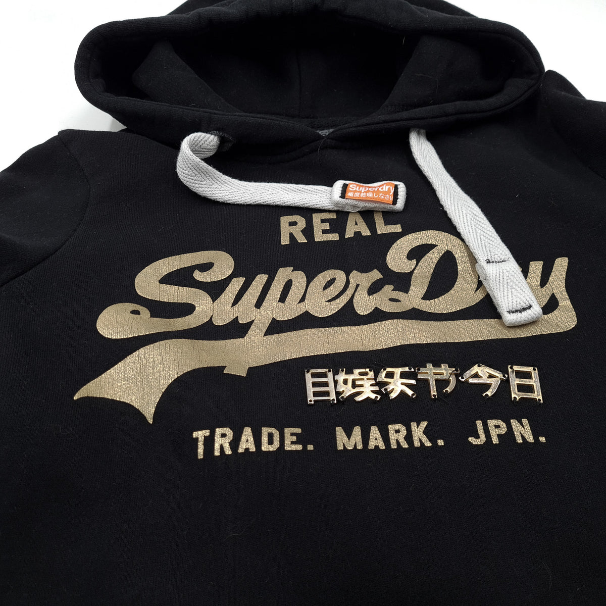 Vintage Superdry Hoodie Pullover Sweatshirt Women Black Size XS 36, detail view 3, image 5 of 8
