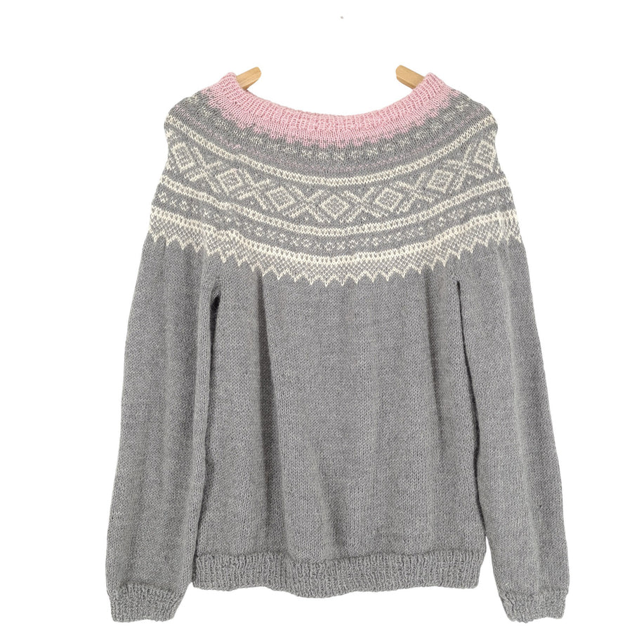 Vintage Nordic pull Norway gris motif Fair Isle laine Femme taille XS
