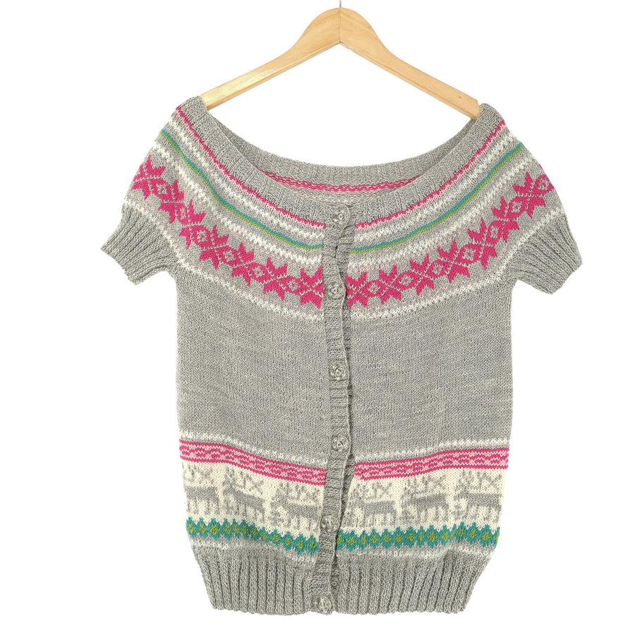 Vintage Nordic Jumper Sweater Norway Grey Fair Isle Wool Women Size S