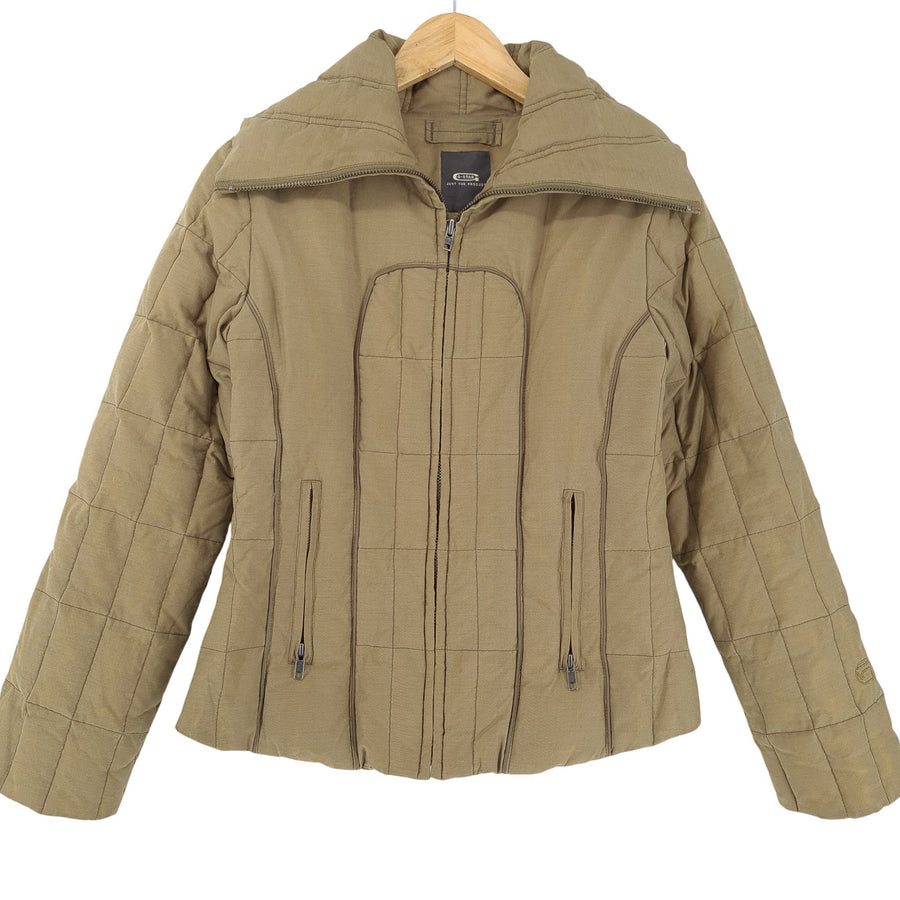 Vintage G-Star Freizeit Jacke Damen Quilted Puffer Mantel durchgehender Reißverschluss Beige Größe S