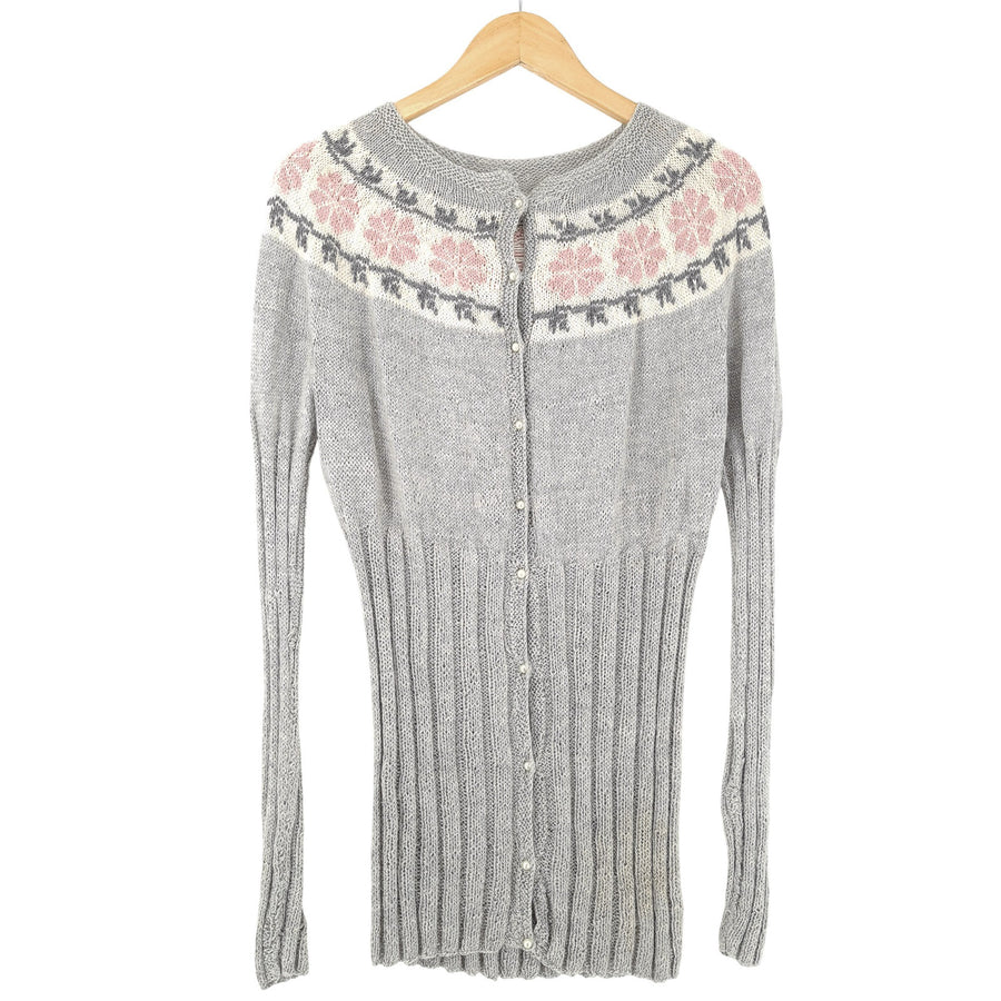Vintage Nordic pull Norway gris motif Fair Isle Femme taille S