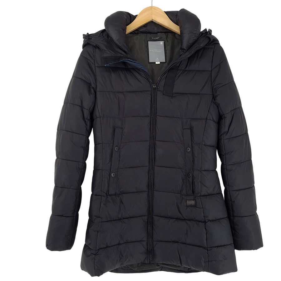 Vintage G-Star manteau veste Femme Quilted Winter noir à capuche taille XS