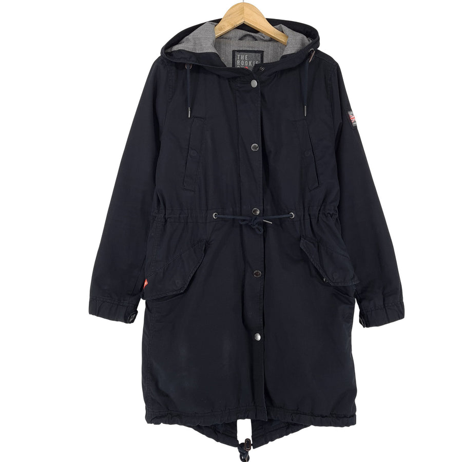Superdry décontracté veste Femme Drawstring Long manteau coton noir à capuche taille S