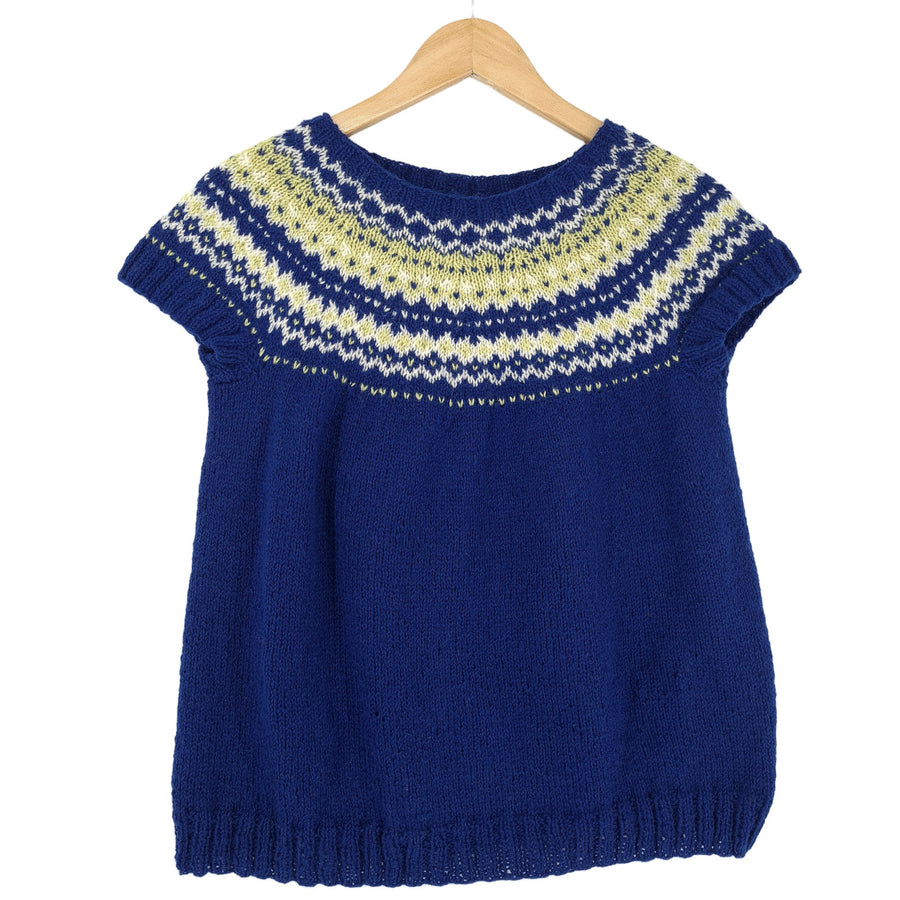 Vintage Nordic sweter Norway niebieski wzór Fair Isle wełna Damskie rozmiar S