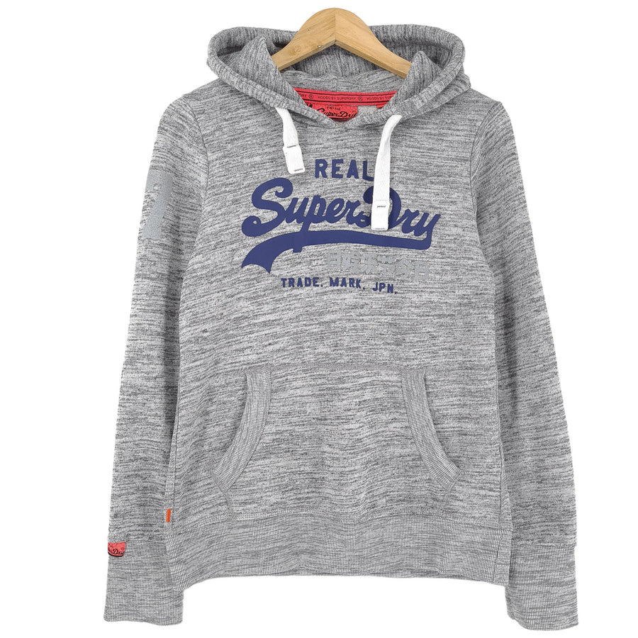 Vintage Superdry Kapuzenpullover Pullover Sweatshirt Damen graue Baumwolle Größe M