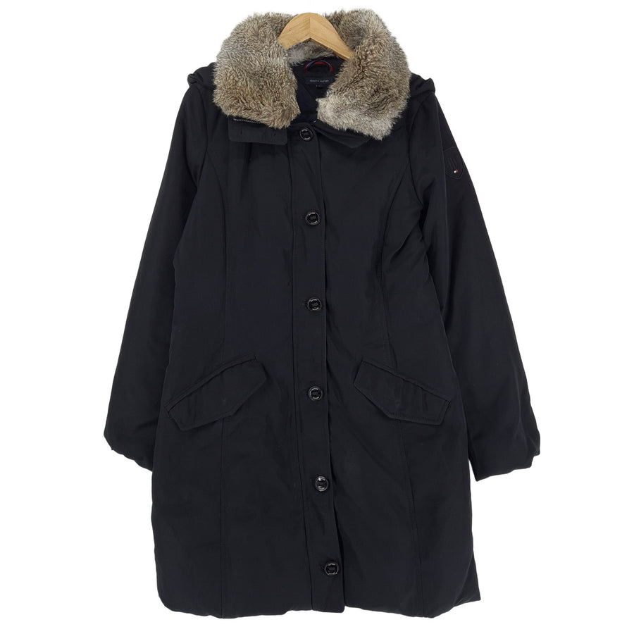 Tommy Hilfiger Parka veste noir à capuche Longline Zip Pockets Femme taille L