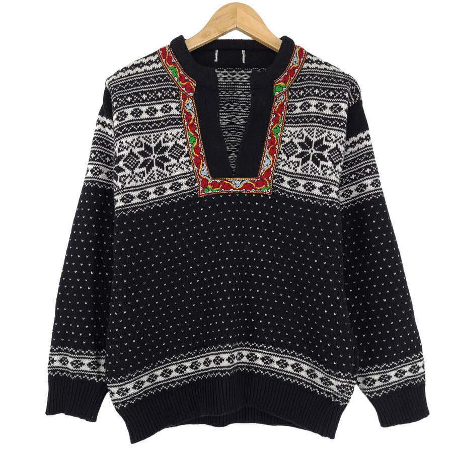 Nordic pull noir Scandinavian motif Fair Isle Vintage Warm maille Femme taille M