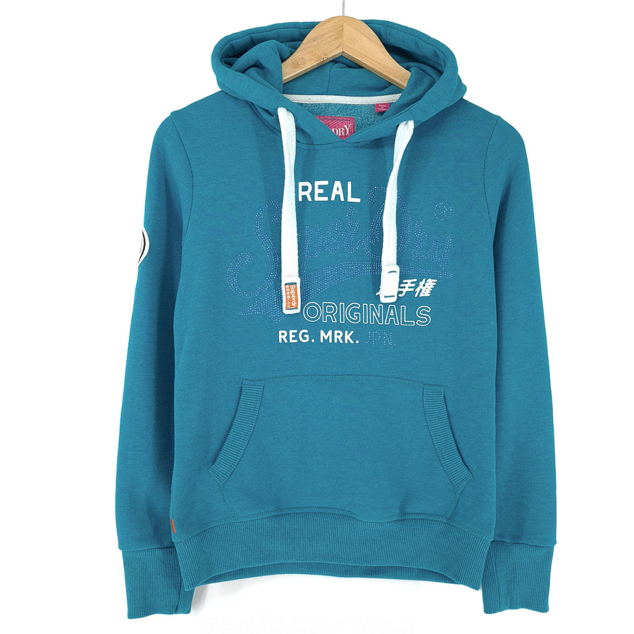Superdry Pullover sweat à capuche coton bleu classique à capuche sweat Femme taille XS