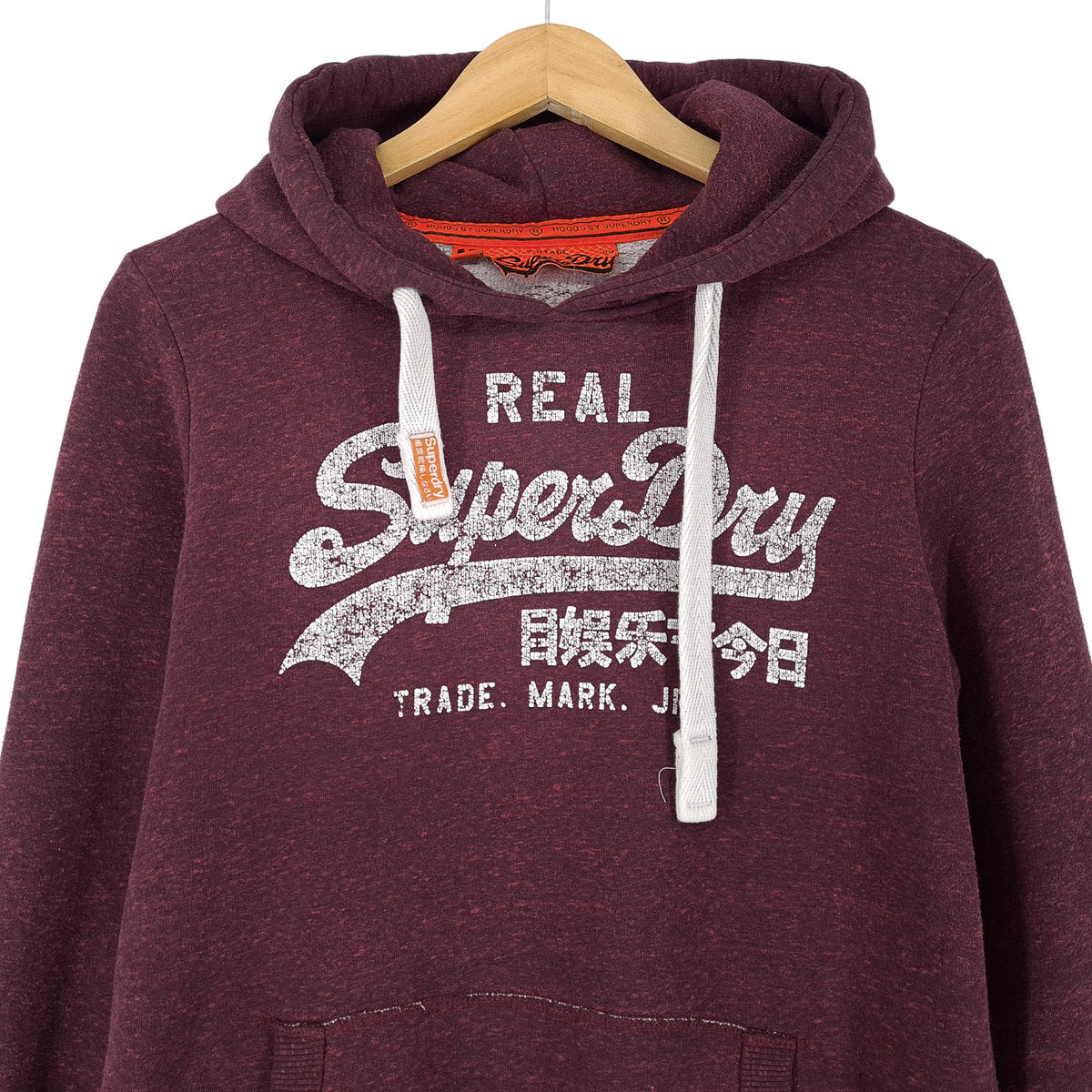 Superdry Pullover Hoodie Burgundy Cotton Hooded Sweatshirt Men Size M, back view, image 2 of 8